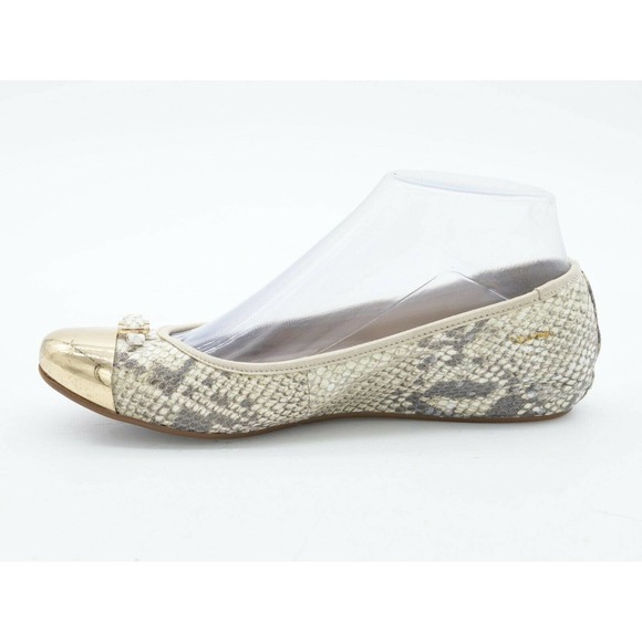 Diane Von Furstenburg Ballet Flat Womens 6 Snake Print Leather Gold Cap Toe Shoe - Picture 5 of 10
